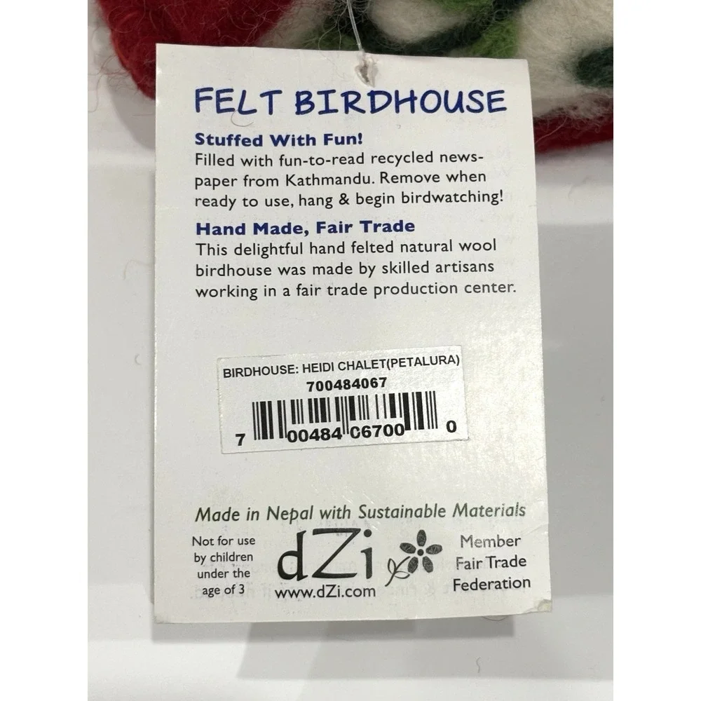 Wild Woolies Felt Birdhouse Heidi Chalet Fair Trade Handmade Wool Nepal New